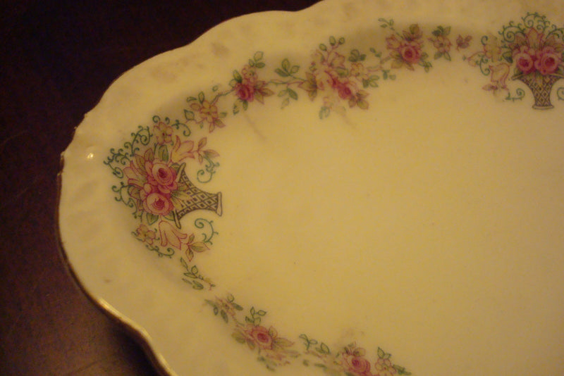 Antique German Zeh Scherzer Bavaria oval vanity tray garlands / gold [87b]