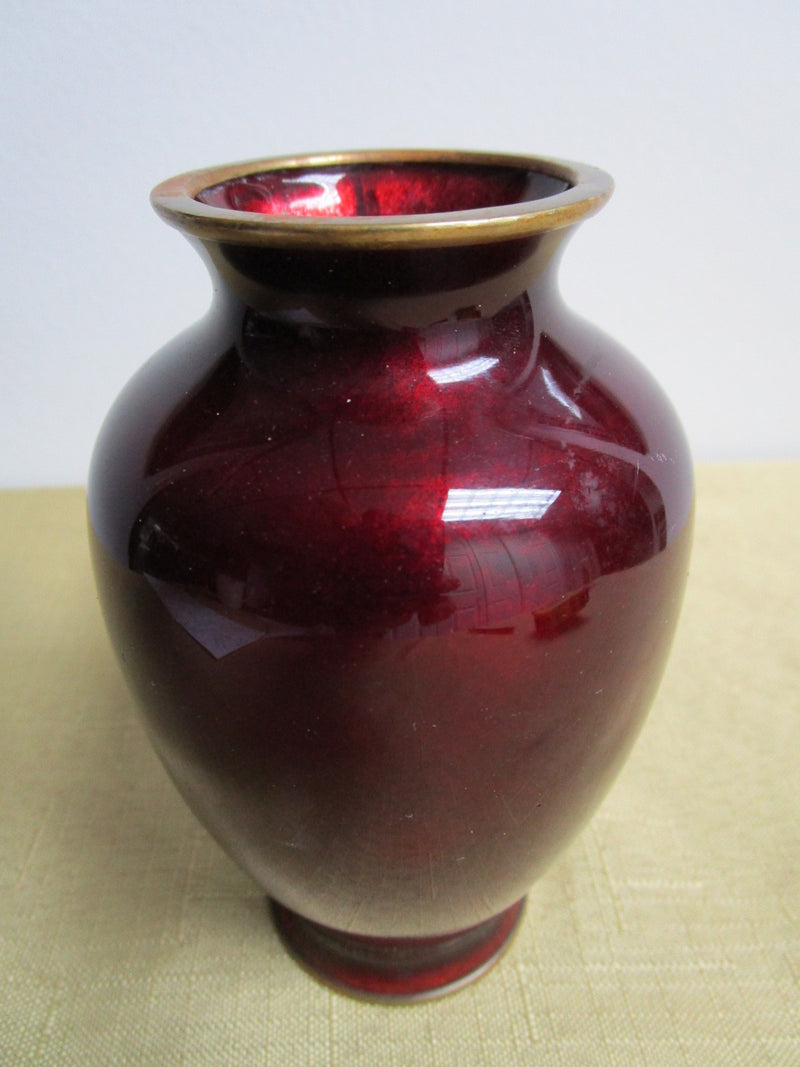 Chinese Cloisonne red with white flowers. Excellent condition. 4 3/4'