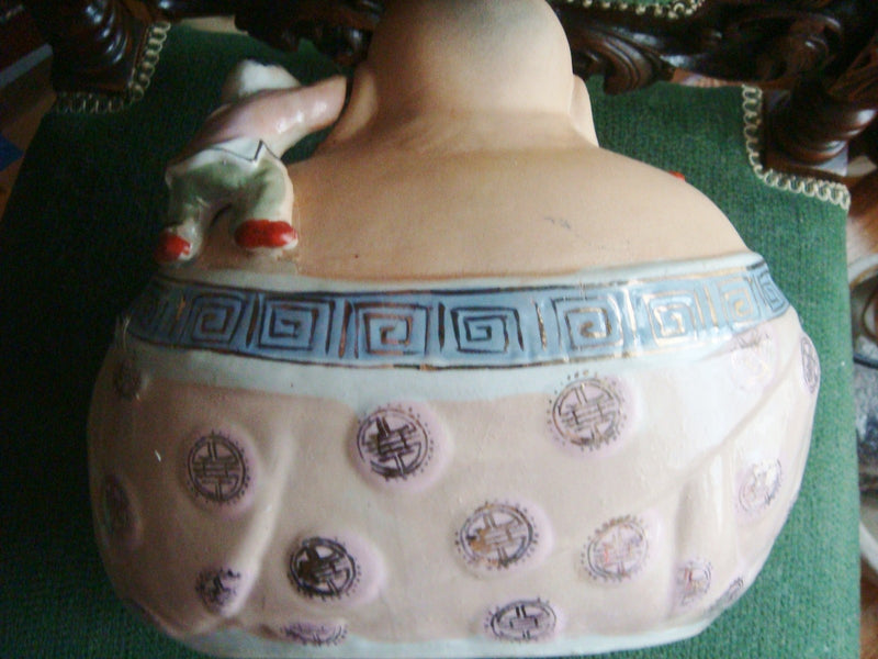 Chinese Famille Rose Porcelain Fertility Buddha Statue 11" tall  x 14"[2]