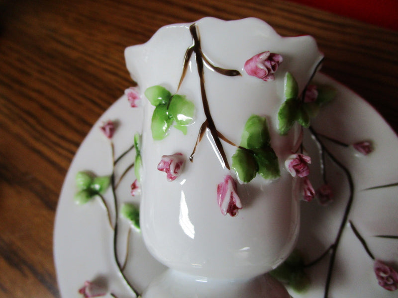 Japanese Imports COFFEE cup and saucer applied roses [60c]