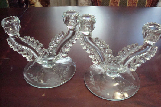 Pressed Glass Vintage pair of candlesticks, very elegant design  [gl16]
