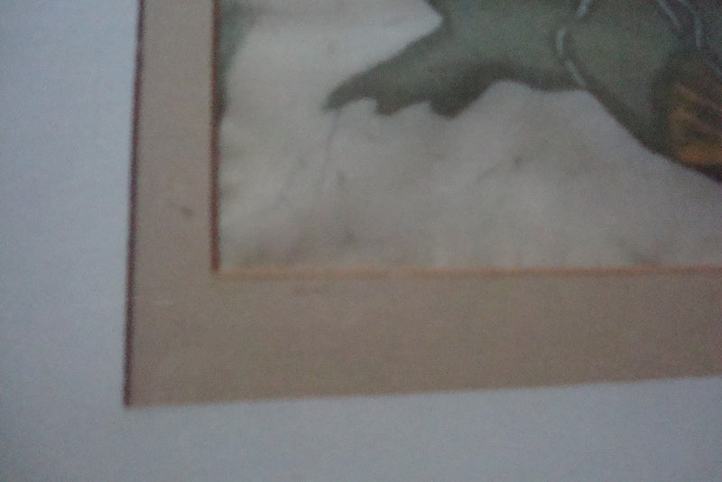 Oil on silk painting of a seal, signed "Kristine", professionally framed