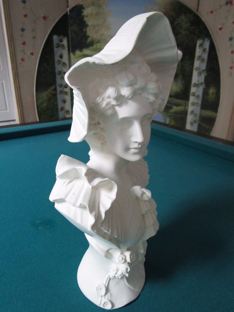 Vintage Nouveau ITALIAN Lady Bust Statue Chalkware Plaster French Maiden 14"