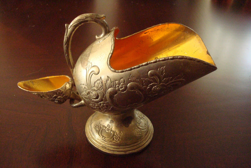 Raimond Silverplate/Goldplate Vintage Pedestal Scuttle Sugar cubes/nuts Bowl ^^^