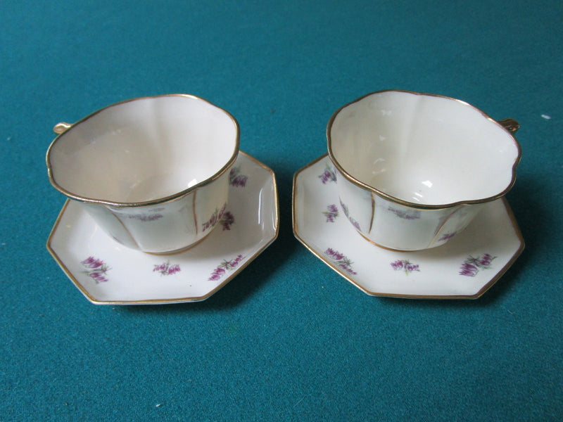 Leneige France 2 coffee cups and saucers -violets ORIGINAL [86]
