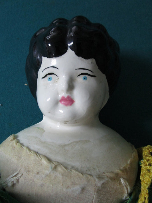 China head doll unmarked, 21" vintage repro of antique doll