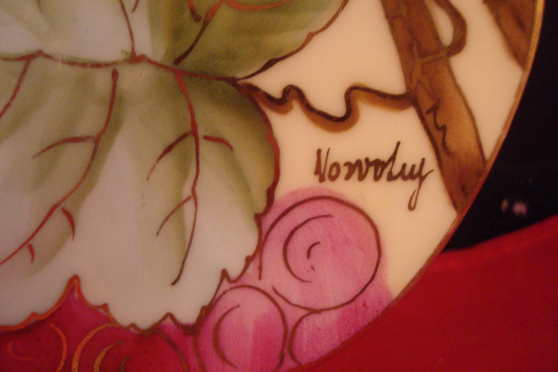 Antique Vienna Austria Red Grapes Green Leaves Signed Curio Plate [*#193]