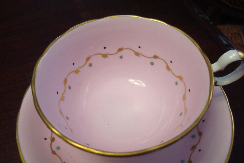 Royal Grafton England Antique footed cup and saucer, pink  and gold [a5#3]