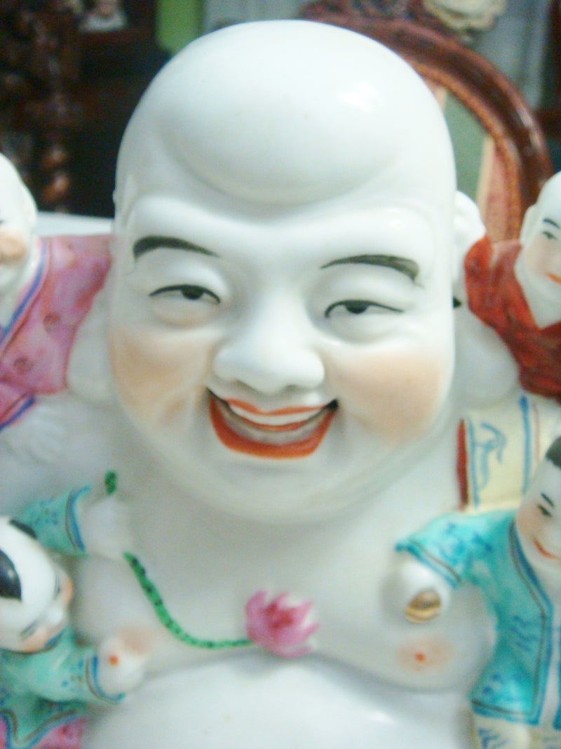 Antique Chinese Republic Famille Rose Porcelain Bisque Buddha With Children[2]