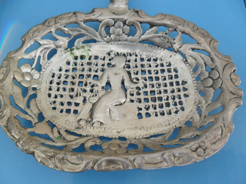 Antique sterling silver repousse spoon, 8 1/2" long[a4cut]