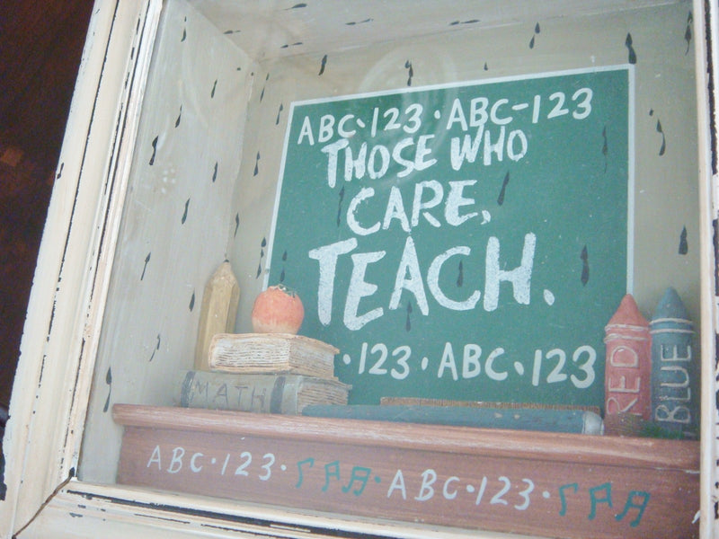 Shadow box "Those who care, teach", 3" tall by 11" x 11" vintage