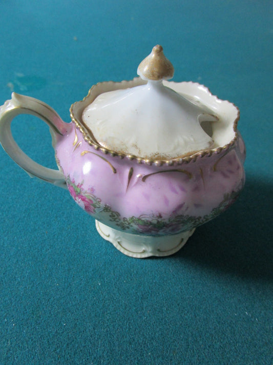 Reinhold Schlegelmilch Rs Prussia Germany Mustard Cup W/ Lid Pink Antique [70H]