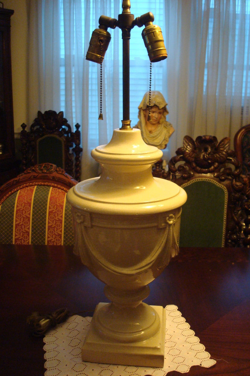 Ceramic Table Lamp Double Lights, ornated with ceramic drapes ORIGINAL LARGE