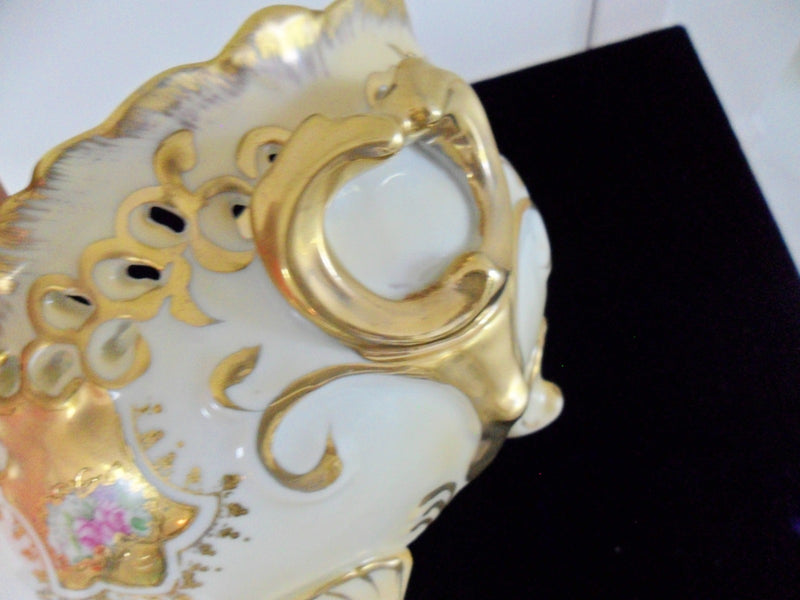 Mid Century center piece, bisque flowers and gold, MADE IN JAPAN