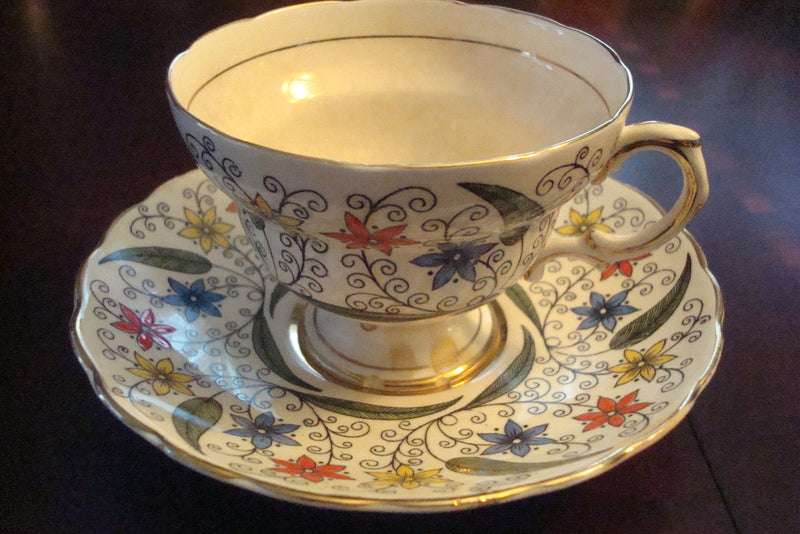 Rosina Mid Century England cup and sauce,  flowers and touches of gold [91]