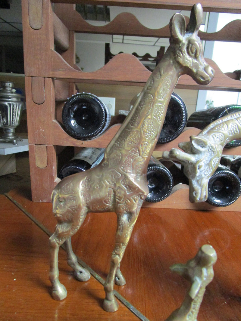 Brass Giraffe Family Sculpture of 3 standing giraffes PAPERWEIGHT SCULPTURES