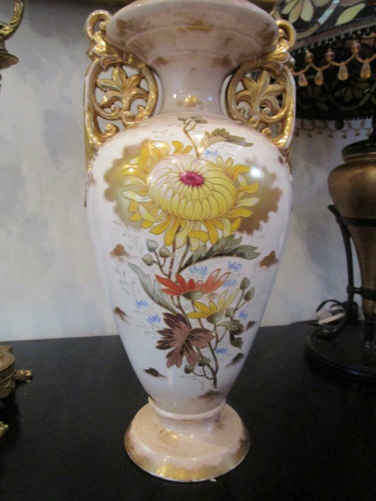 Antique Royal Bonn Vase Chrysanthemum Aesthetic ANTON MEHLEM 17"- 1890s