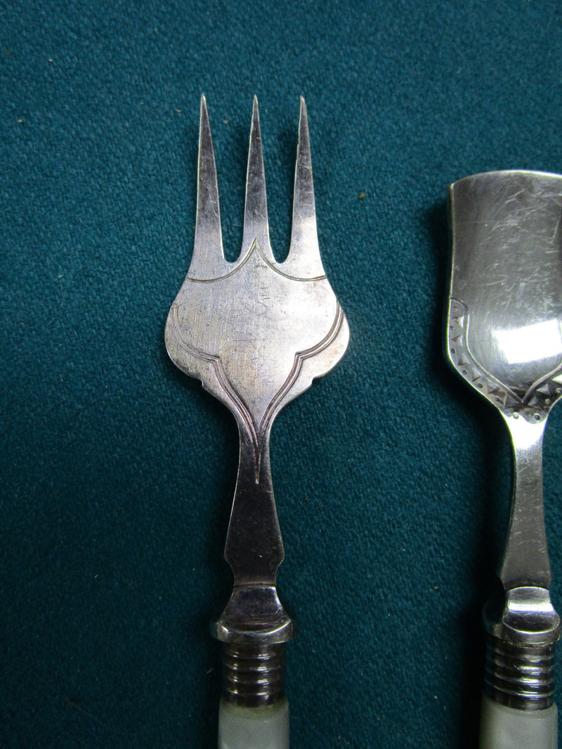 JB - B  EPNS England silverplate/ mother of pearl servers, 6" [silv]