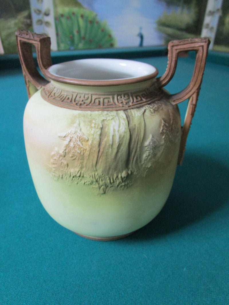 NIPPON JAPAN BLOW OUT DESIGN DEER HUNTING VASE JARDINIERE BOWL 2 HANDLES [aP-P]