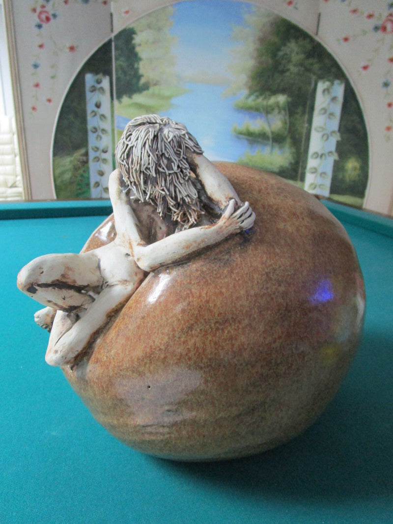 EXOTIC MONUMENTAL VASE JAR NUDE SCULPTED WOMAN BY STEPHENS MODERN