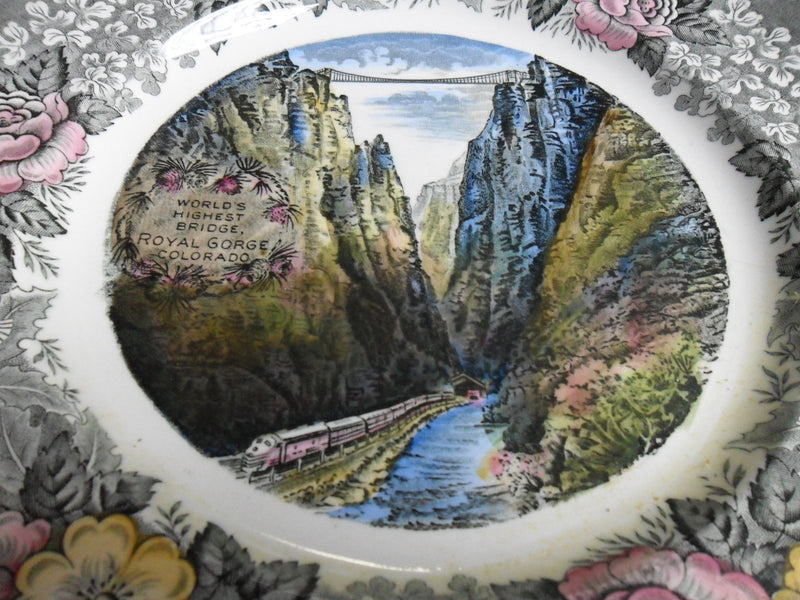 Old English Polychrome Staffordshire Ware Adams England Plate-Royal Gorge Bridge