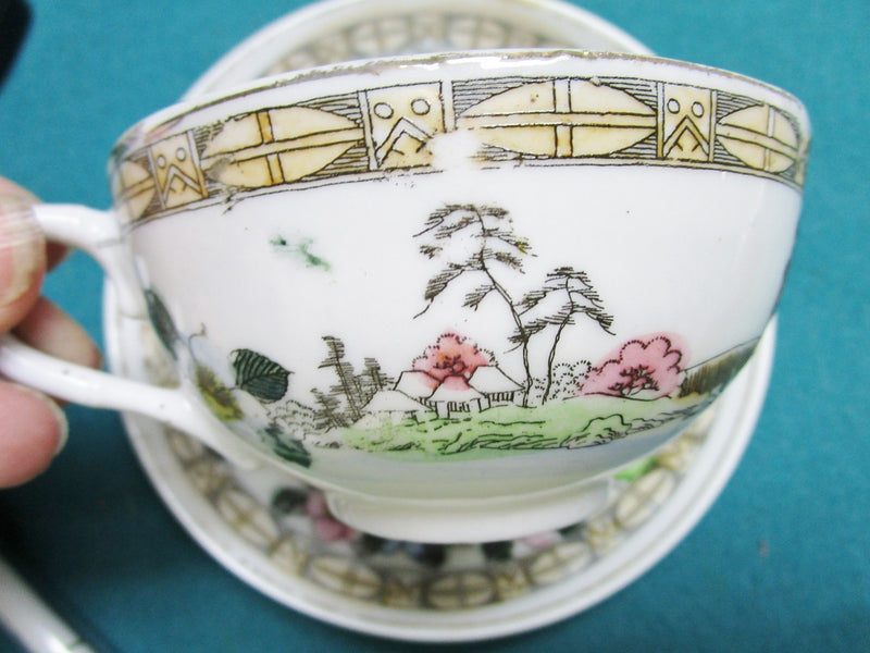 ANTIQUE IMPERIAL 1930s  eggshell ceramic cup and saucer Hand Decorated Japan[51]