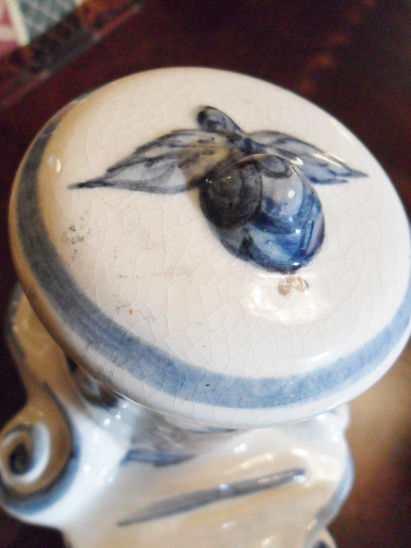 Majolica c1900s inkwell blue and white,4 1/2" tall ANTIQUE RARE