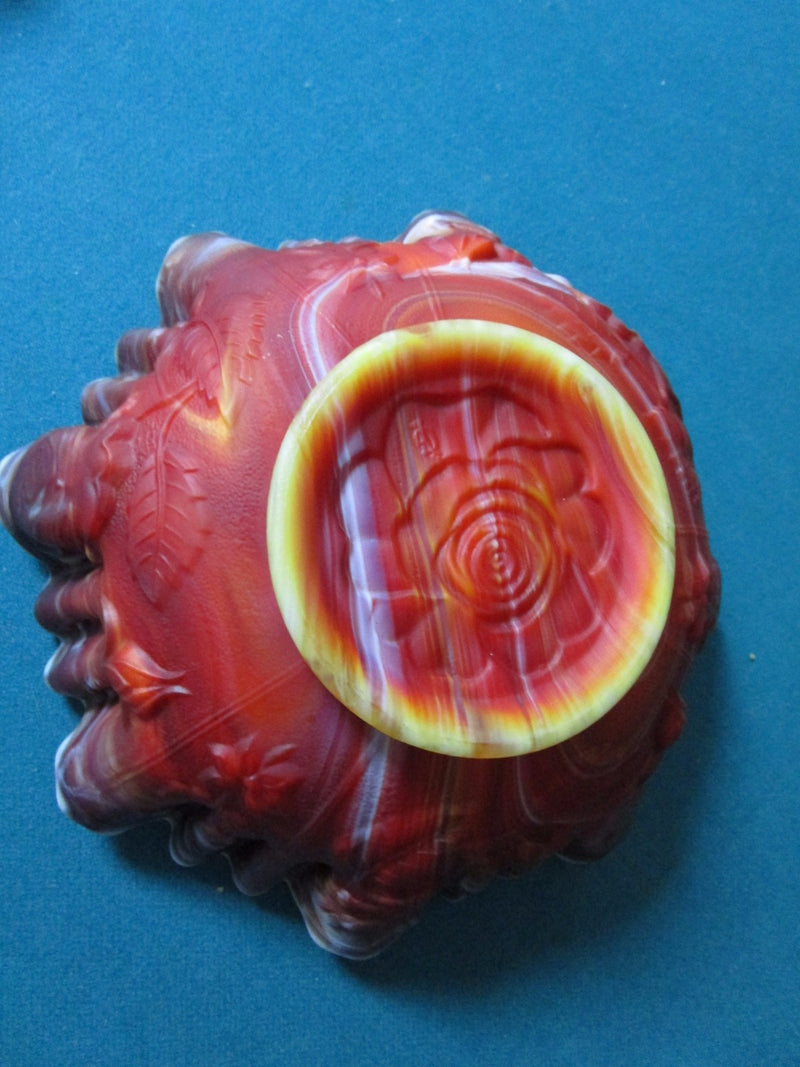 1951 IMPERIAL SLAG GLASS RED ROSES SCALLOPED BORDERS BOWL  RARE