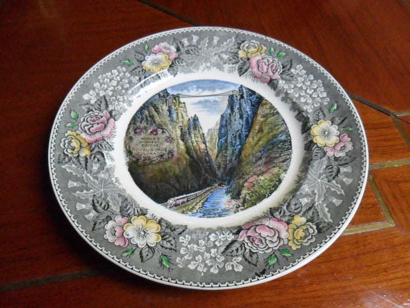 Old English Polychrome Staffordshire Ware Adams England Plate-Royal Gorge Bridge