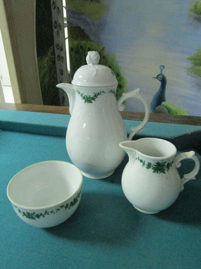 Fustenberg Germany Green Floral Swag Set Coffee Pot- Cups- Saucers- [84C]