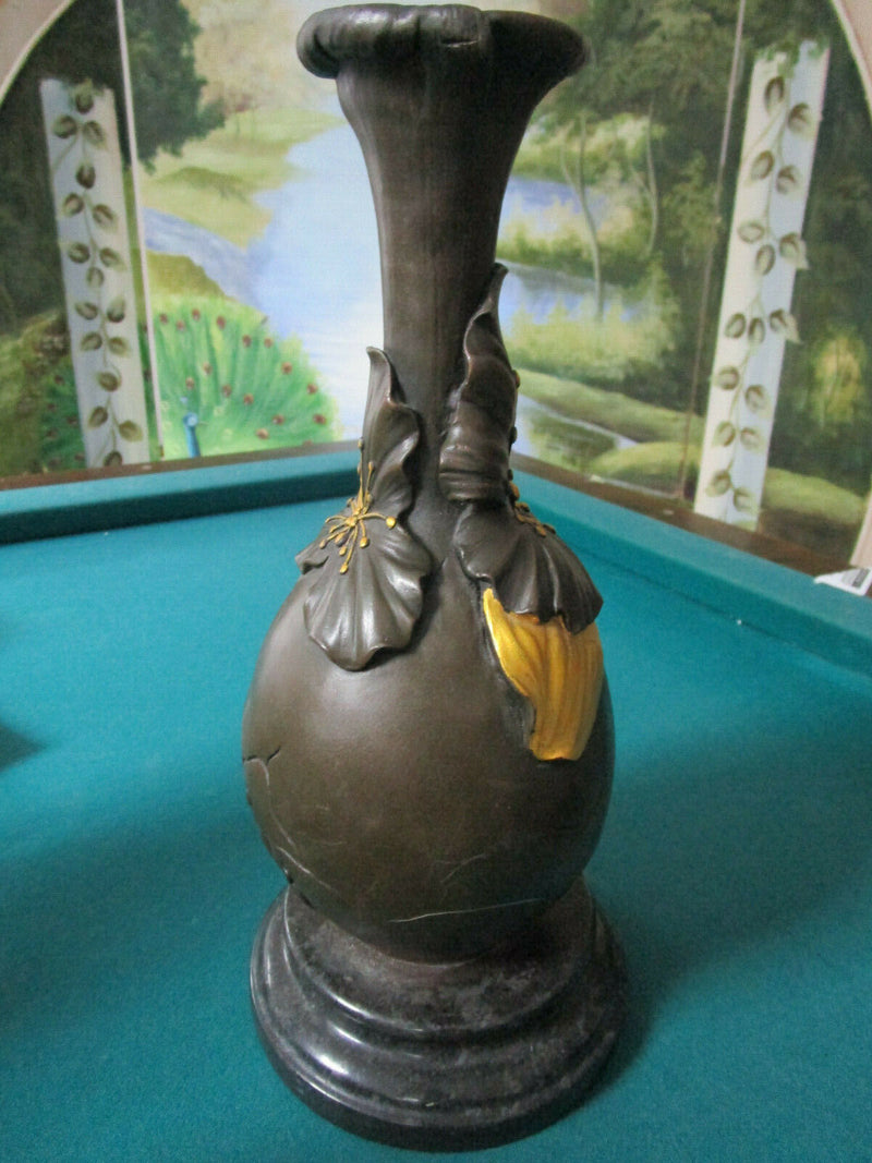 ART NOUVEAU POTTERY VASE MARBLE BASE SIGNED T. CALDAT