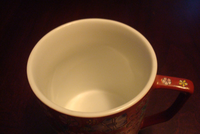 Chinese covered cup/handled/trinket/urn terracota color, marked [84C]