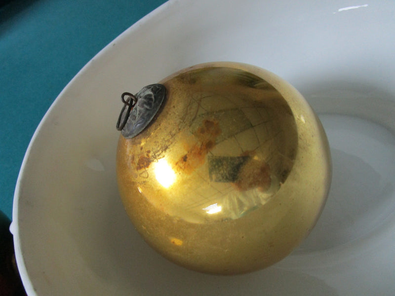 Kugel Germany Antique Genuine Christmas ornament hand blown glass yellow 4"^^