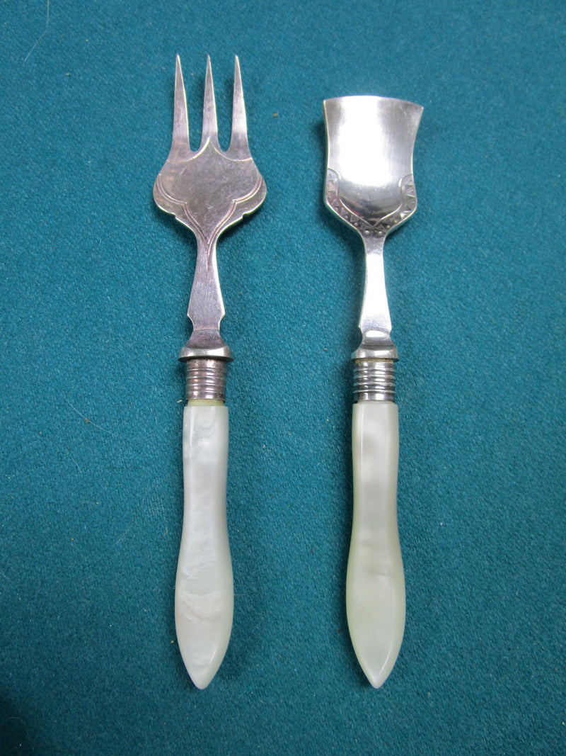 JB - B  EPNS England silverplate/ mother of pearl servers, 6" [silv]