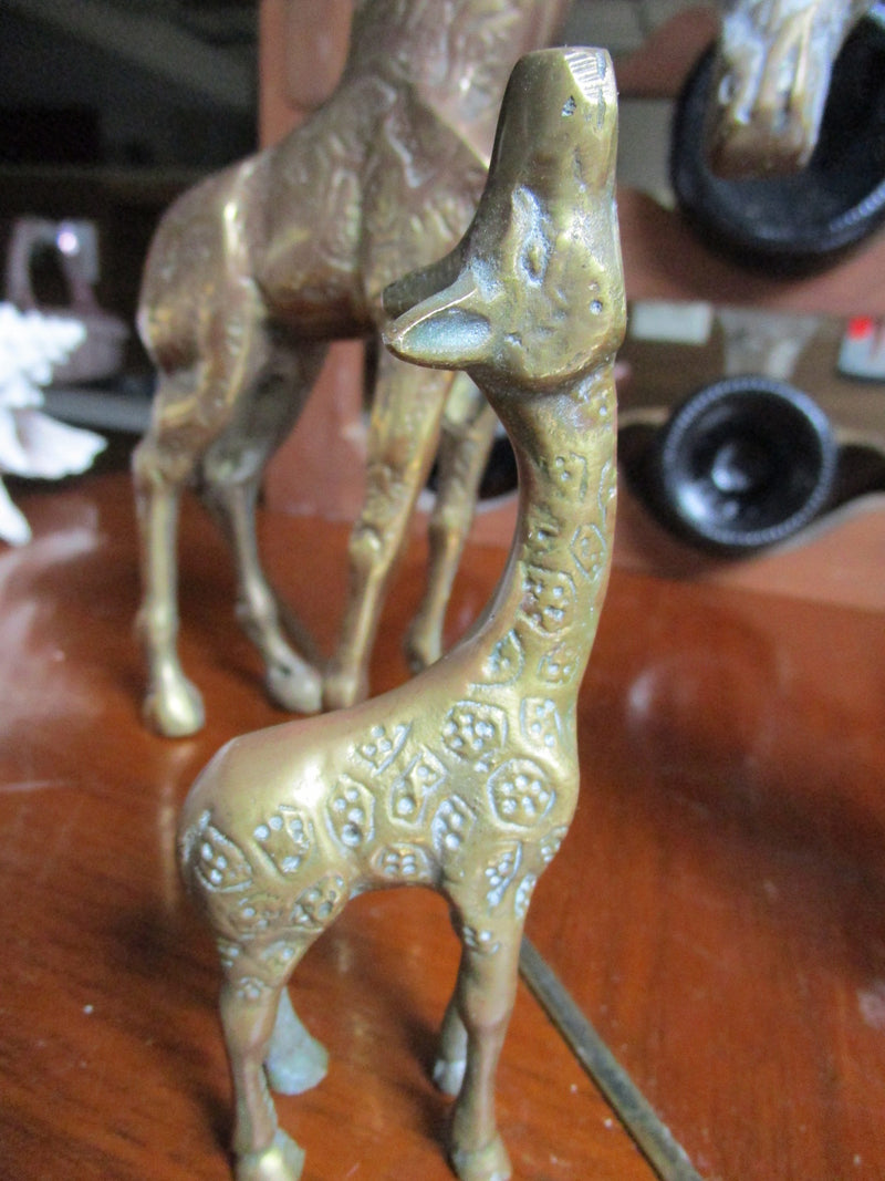 Brass Giraffe Family Sculpture of 3 standing giraffes PAPERWEIGHT SCULPTURES