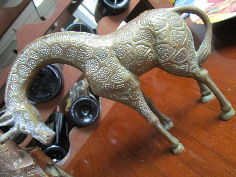 Brass Giraffe Family Sculpture of 3 standing giraffes PAPERWEIGHT SCULPTURES