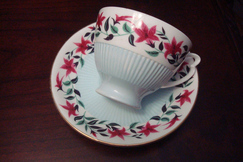 Colclough England  floral, light blue flutted body & gold rim cup/saucer[ [a5#10