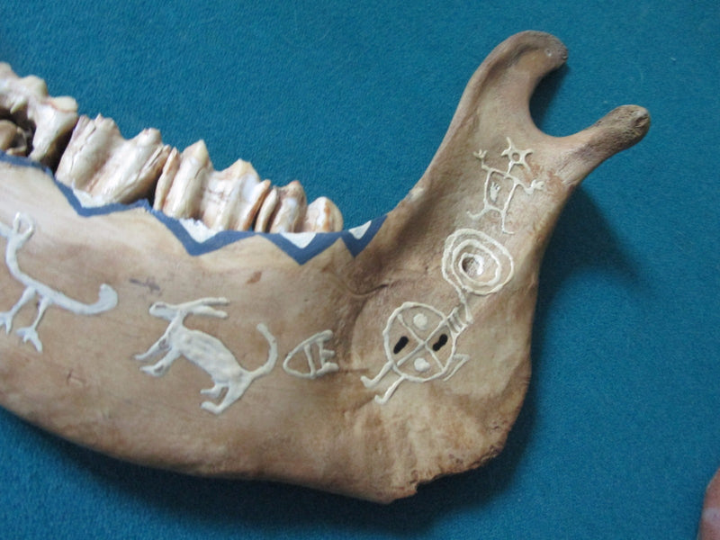 JAWBONE HANDPAINTED WITH AMERICAN INDIAN/MEXICAN DETAILS