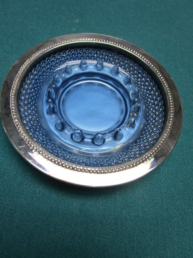 W & S Blackinton silverplate blue glass lined cup and saucer RARE ORIGINAL [170B