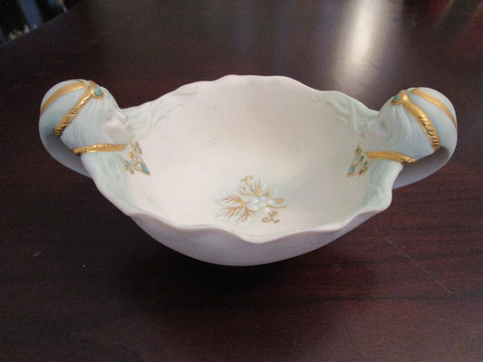 Art Nouveau CYBIS Gemini Bisque touches of gold Bowl from 1983 two heads  [ups]