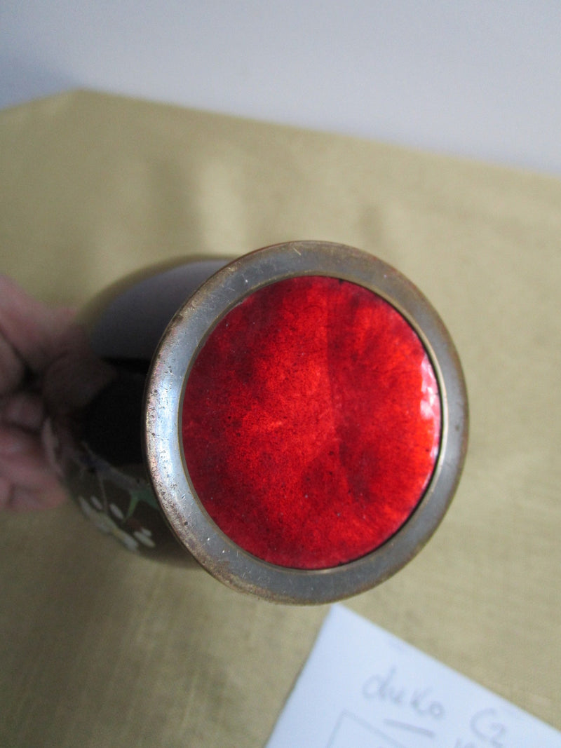 Chinese Cloisonne red with white flowers. Excellent condition. 4 3/4'
