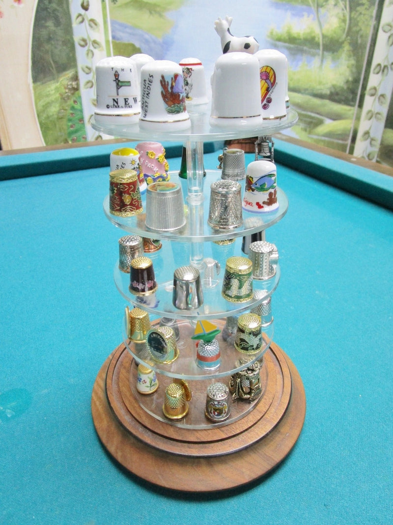 Thimbles Collection under glass dome, 43 assorted thimbles, dome is 11" tall[B]