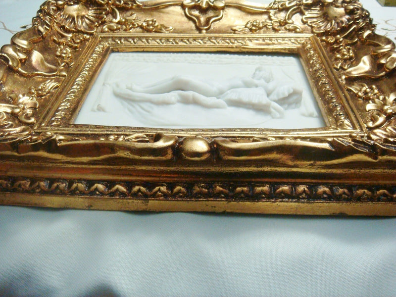Framed Stone Wall Plaque In Stone Compound, "Nude", Gorgeous Frame