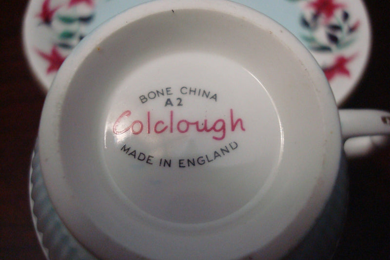 Colclough England  floral, light blue flutted body & gold rim cup/saucer[ [a5#10
