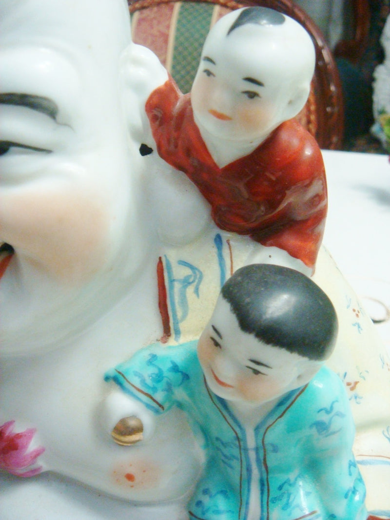 Antique Chinese Republic Famille Rose Porcelain Bisque Buddha With Children[2]