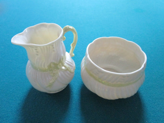 Belleek cremer and sugar yellow rope,  7th mark [*12]