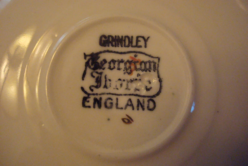 Grindley England Georgian Pattern Coffee Cup  Saucer, Green/Gold & Flowers[170B]