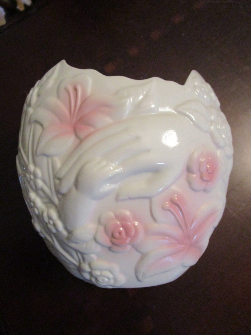 FTD JAPAN CERAMIC VASE MOTHER AND CHILD HANDS, TOUCHES OF PINK RARE
