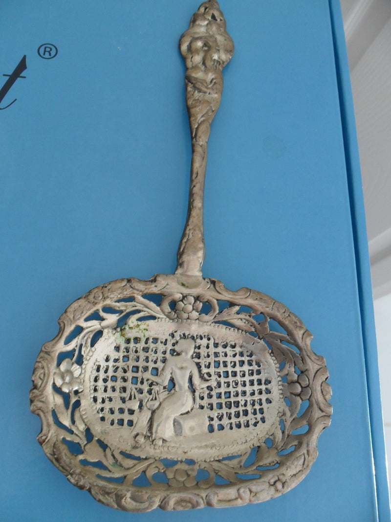 Antique sterling silver repousse spoon, 8 1/2" long[a4cut]