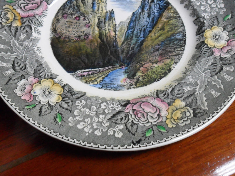 Old English Polychrome Staffordshire Ware Adams England Plate-Royal Gorge Bridge